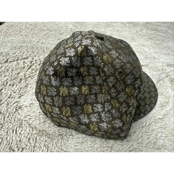New York Yankees Hat Cap Fitted 7 1/2 Brown Gold 59Fifty  All Over Logo Wool - Picture 6 of 16